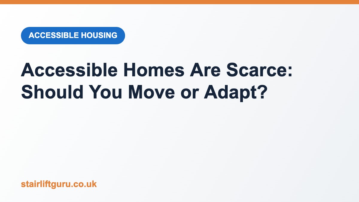 Branded graphic asking whether older homeowners should move or adapt as accessible homes grow scarce