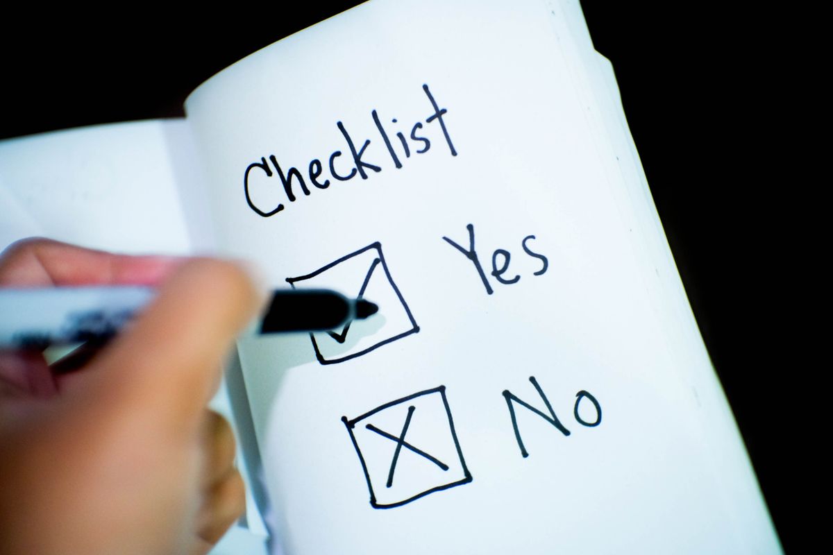 A checklist with yes and no boxes