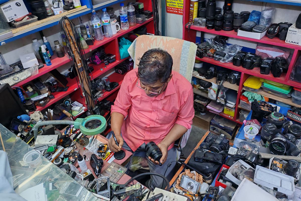 A repair workshop bench