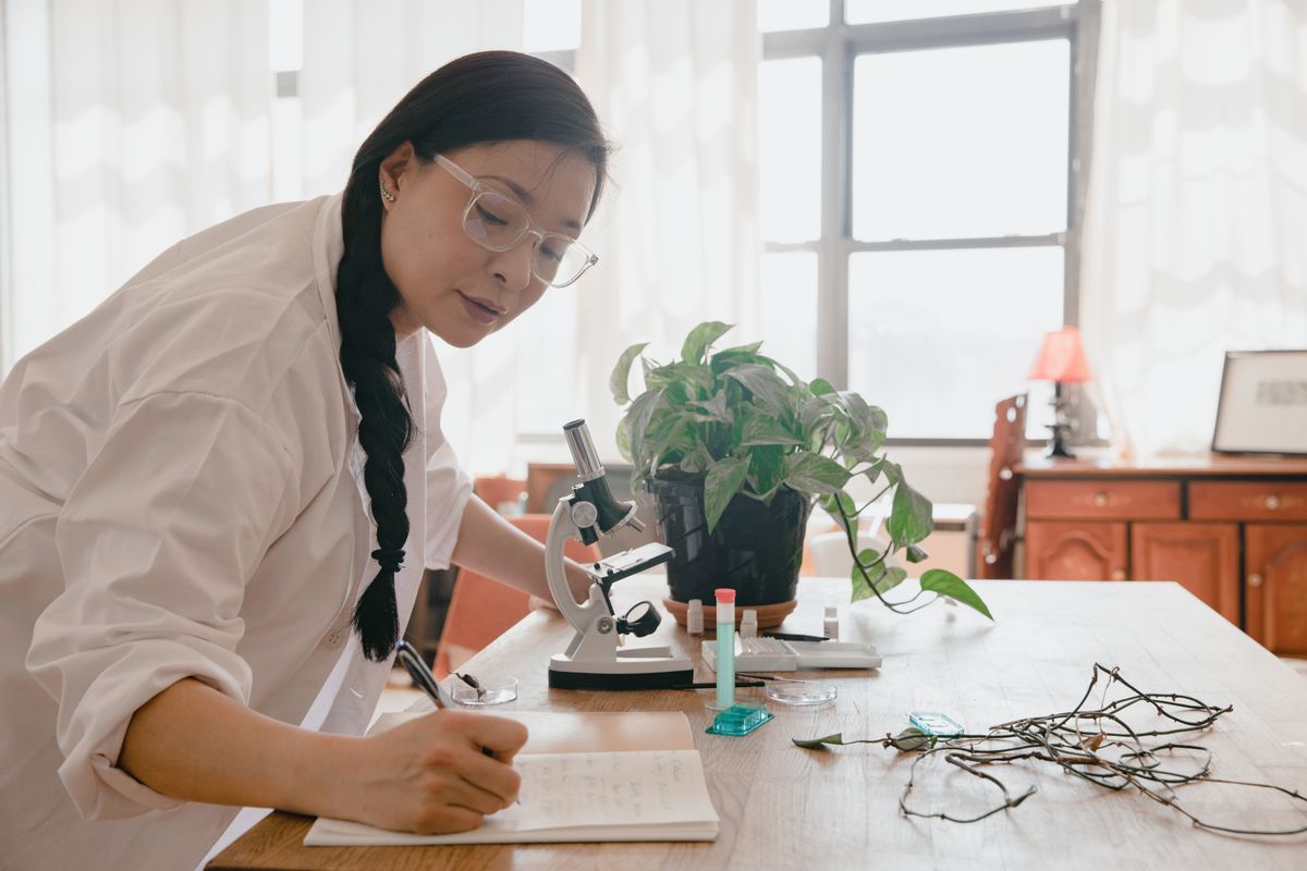 A researcher working at a desk