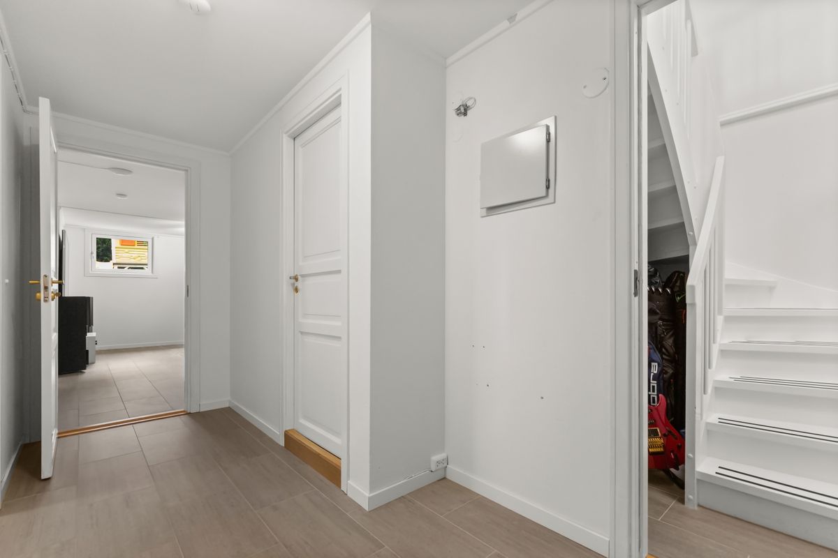 A staircase in a bright hallway