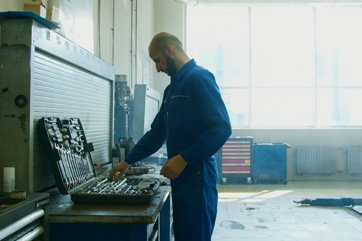 An engineer working at a service bench An engineer working at a service bench