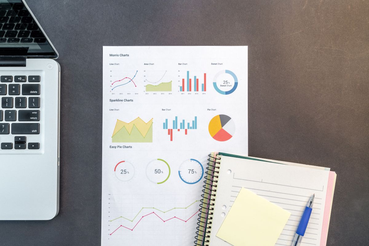 Charts and graphs on a desk