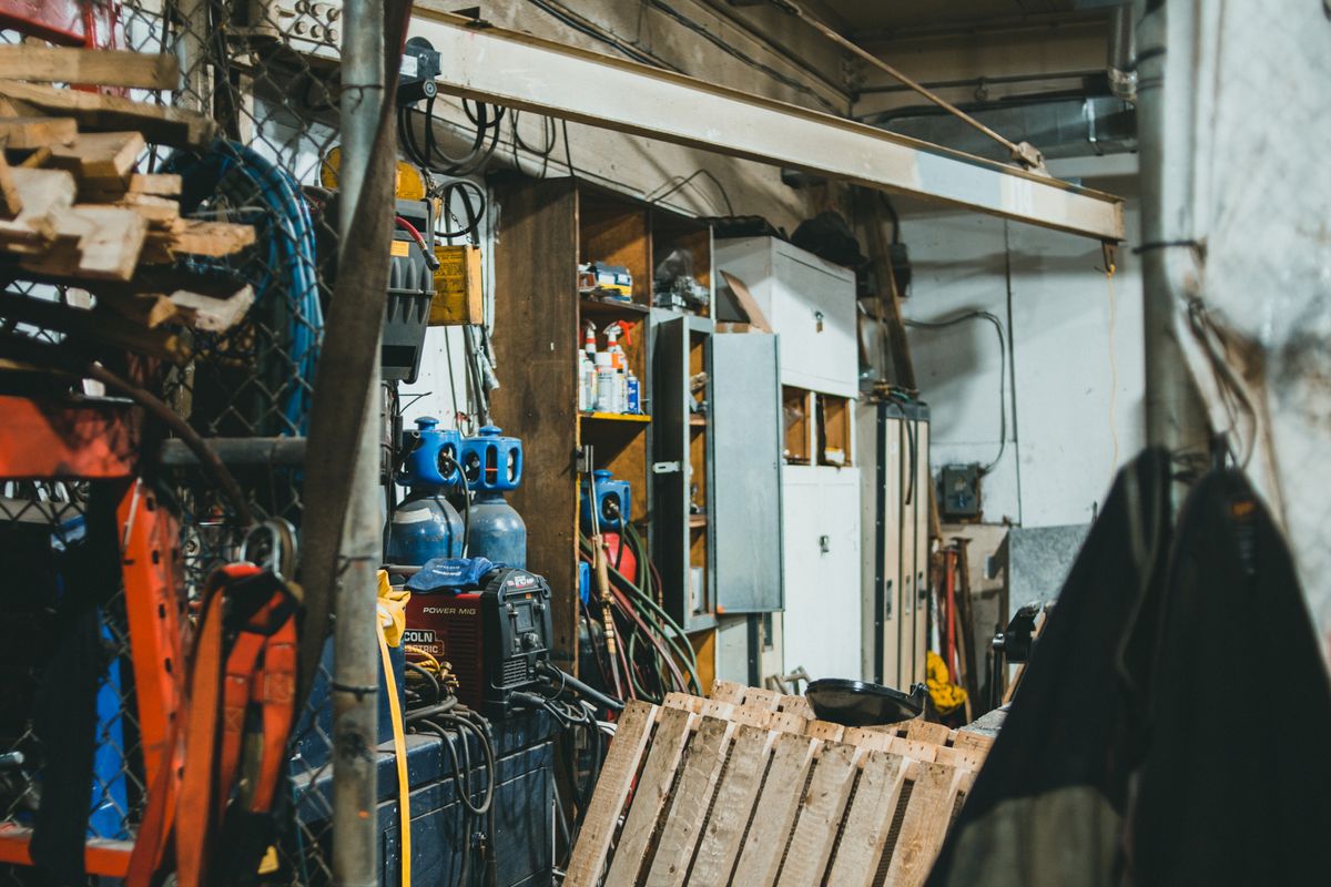 Equipment stored in a garage