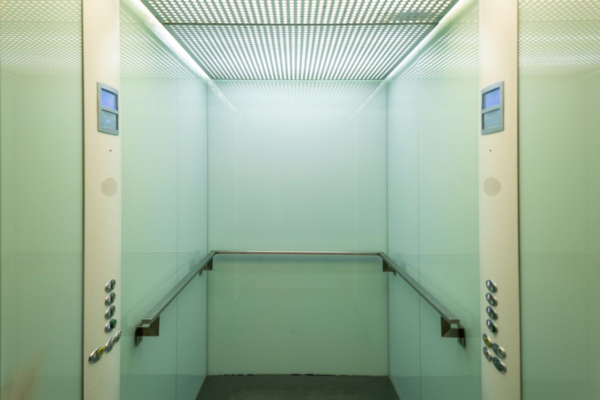 The interior of a small home lift