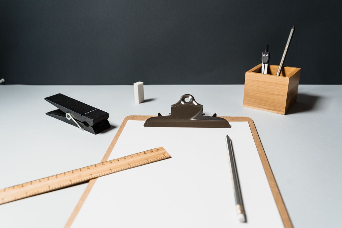Measuring tools laid out on a desk Measuring tools laid out on a desk
