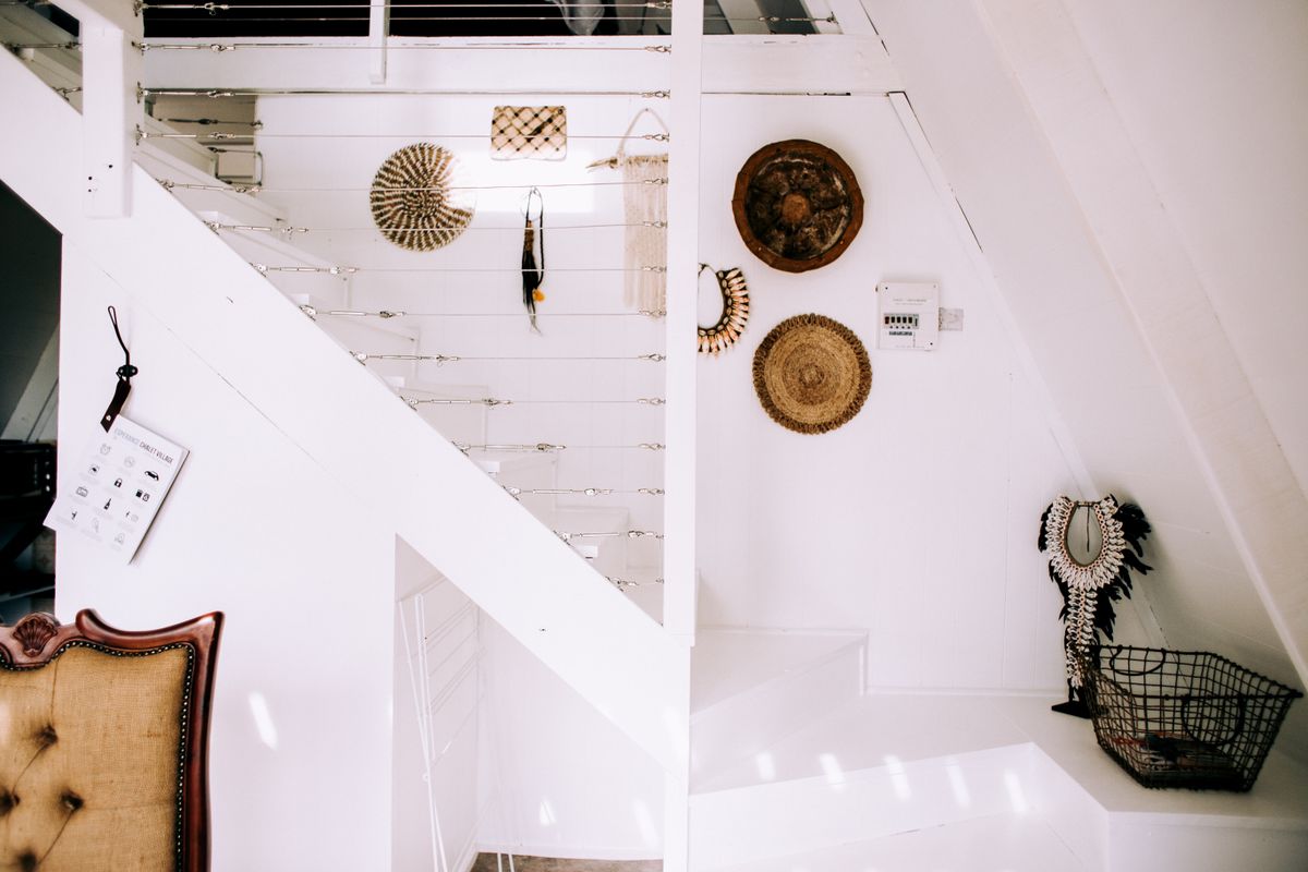 A modern staircase in a hallway