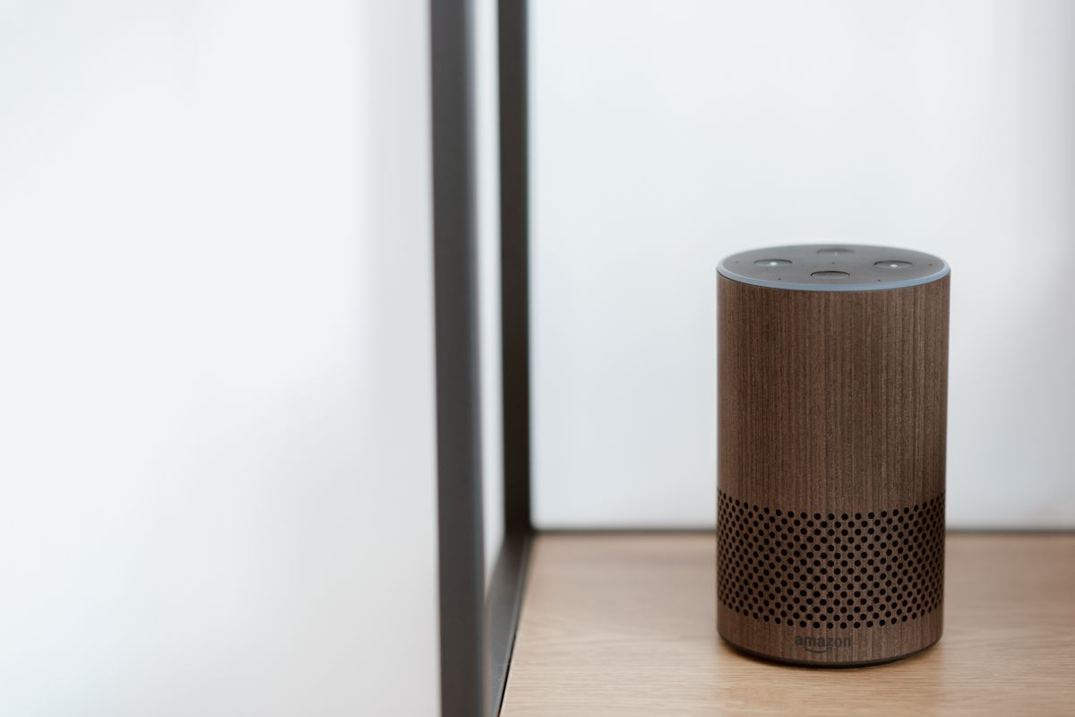 A smart speaker in a living room