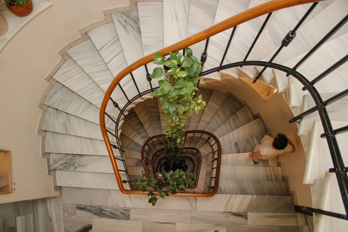 A spiral staircase seen from above