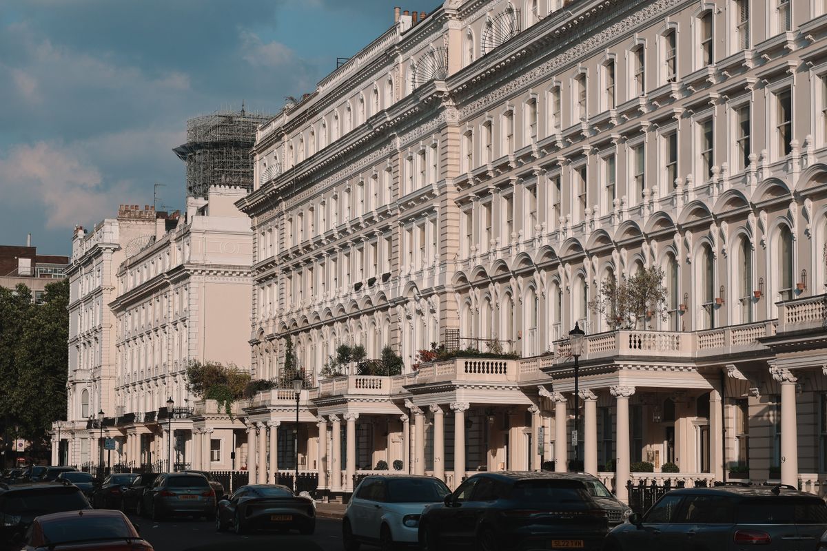 A street of British townhouses