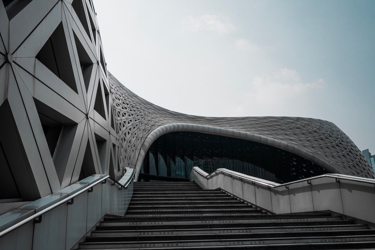 A sweeping modern architectural staircase A sweeping modern architectural staircase
